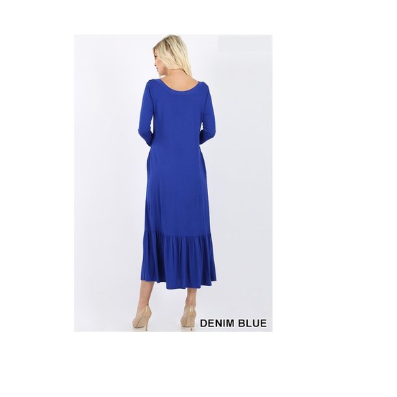 Black Maxi Dress 3/4 Sleeve - Tiered - Pockets - Relaxed - Loose fitting Maxi - Picture 3 of 6